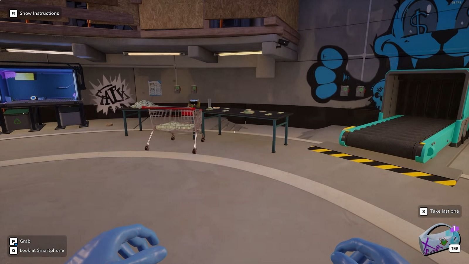 The Corrugated Pipe is hidden high above the vault shelves in Cash Cleaner Simulator (Image via Forklift Interactive, Digital Pajamas // YouTube/@QuadThumb Gaming)
